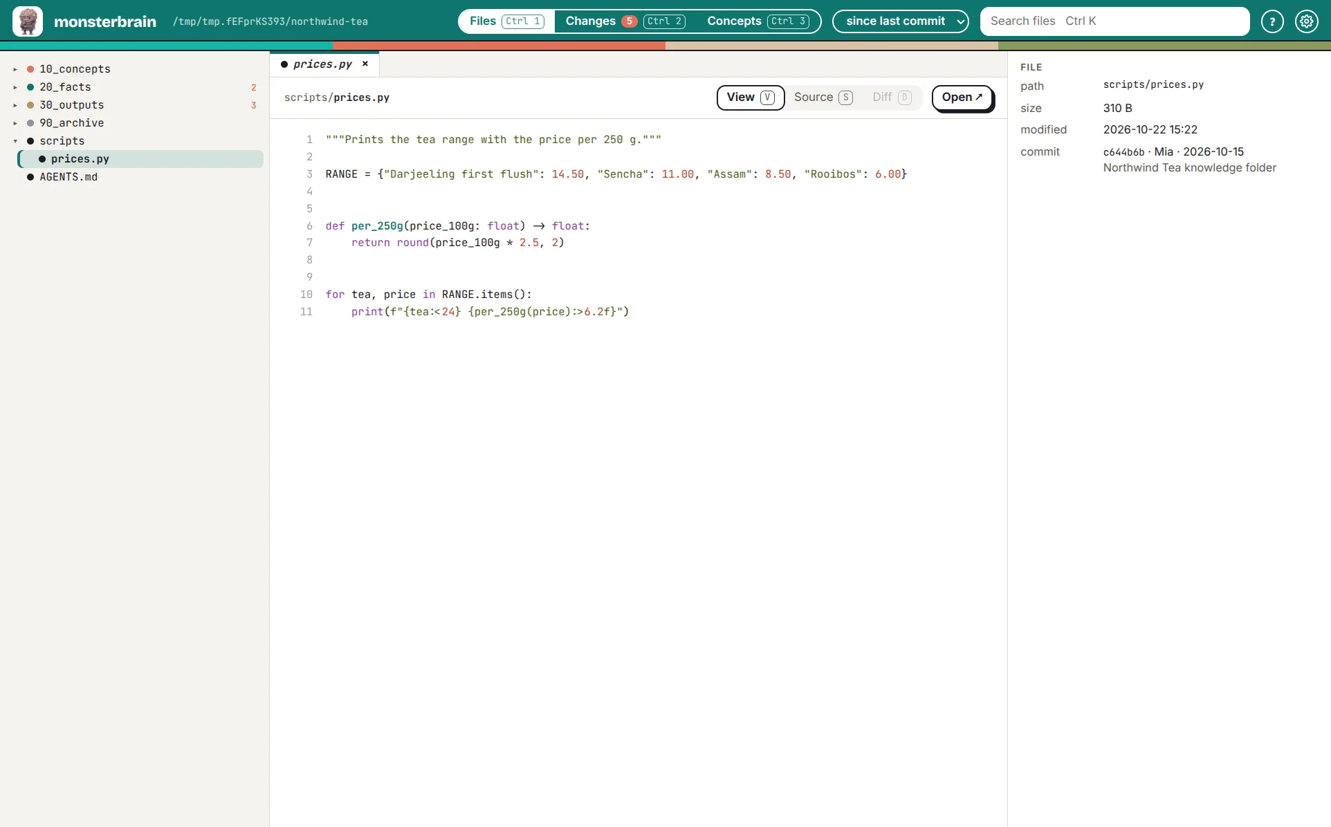 A Python file with syntax highlighting